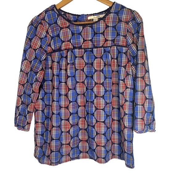 Boden Womens Charlotte Eyelet Blue Multi Plaid Embroidered Top Size 8P - Picture 1 of 10